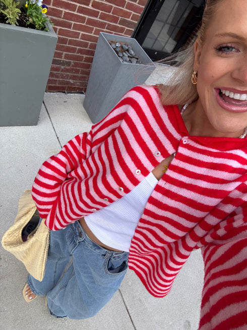 Coco Cutie Cardigan // Red & Pink Stripe